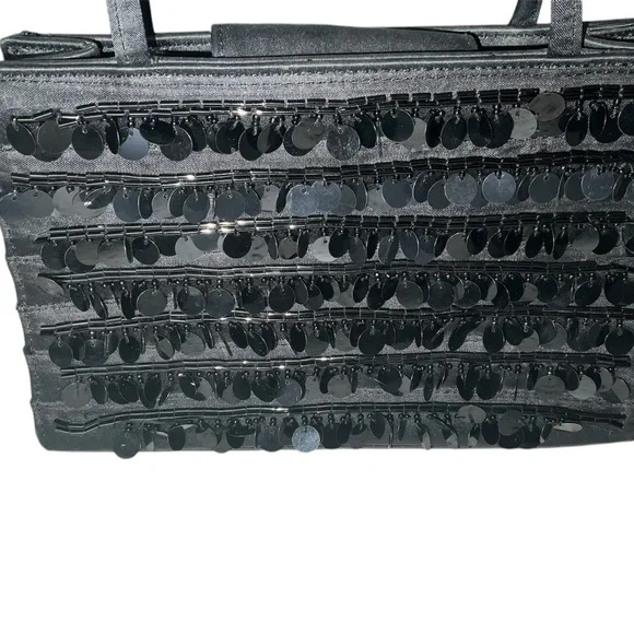 Ann Taylor Black Sequin evening handBag with Glossy Finish - Picture 2 of 6